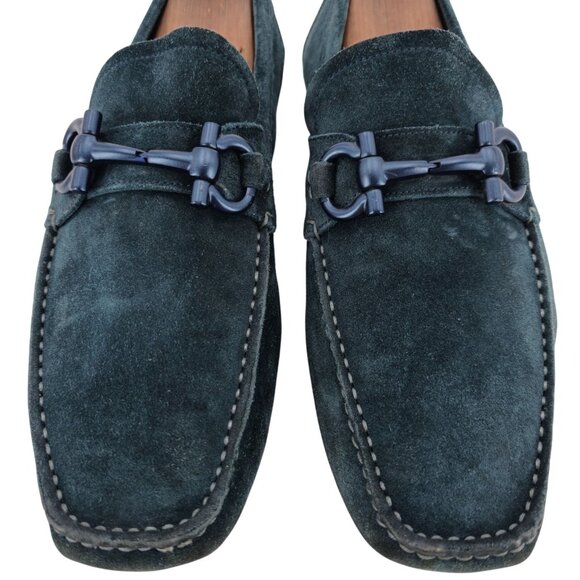 Salvatore Ferragamo Parigi Suede Blue Teal Driving Loafers Mens 10EE Dress Shoes - Picture 9 of 15